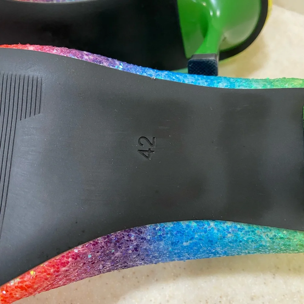 Rainbow Glitter Pointed-Toe Stiletto Pumps - EU 42